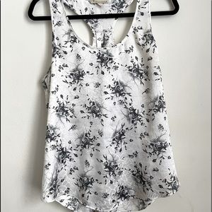 Black and White Floral Racerback Tank Top
